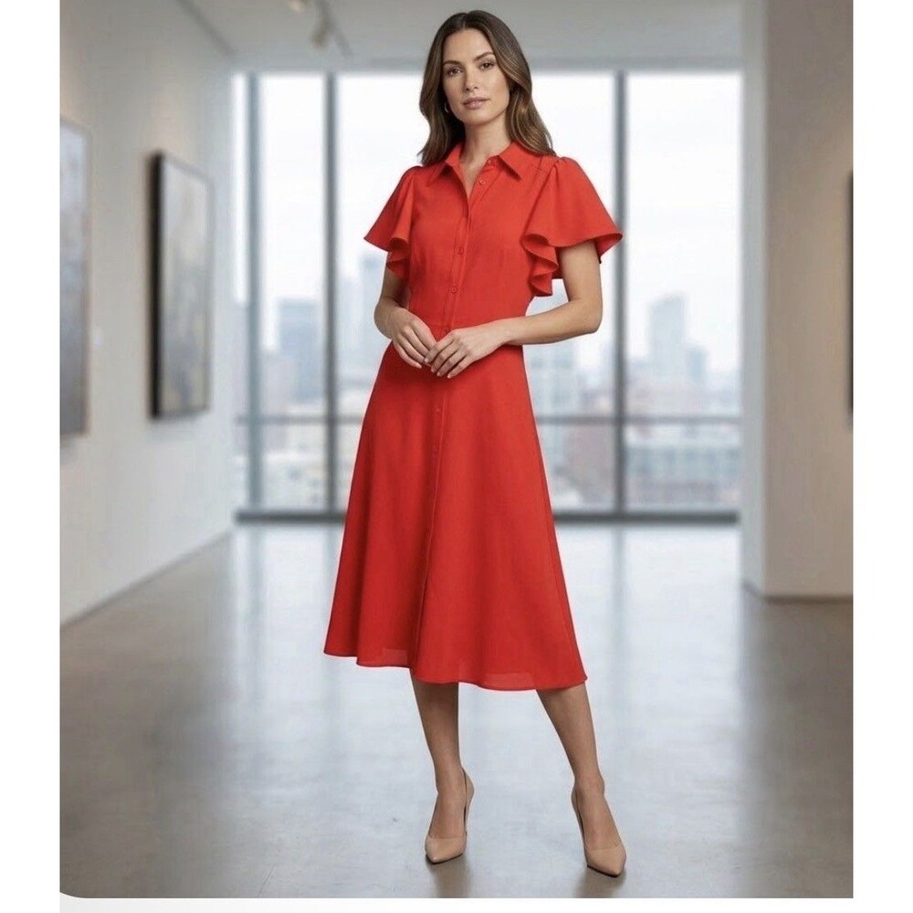 NY&C New York & Company Wedding Guest Career Red Sheath Dress Women Medium NWT
